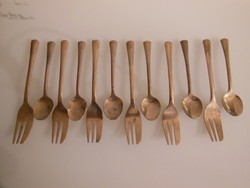 Coffee - cookie set - copper - solid - 12 pcs - fork 14 x 2.3 cm - spoon 11 x 2.5 cm - perfect