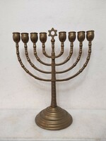 Antik hanukia patinás zsidó hanuka gyertyatartó Dávid csillag judaika 9 ágú menóra hiányos 57 6795