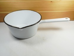 Retro jelzett zománcozott nyeles tál tejforraló Chefmate Románia - 17 cm átmérő