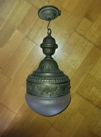 Ceiling hanging lamp, copper chandelier, with original scaly glass shade
