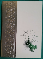Régi karácsonyi dombornyomott, ezüstözött képeslap, levelezőlap