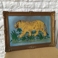 A picture woven on a silk base is for sale in a beautiful frame!