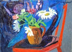 Zsuzsa Ruppert: Still life (oil, fiberboard, 60x80 cm) art gallery painting, flower still life