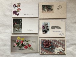 6 db régi vegyes mini képeslap, üdvözlőkártya - rajzos, grafikus, stb                -4.