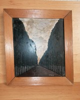 Pethő: cedar boardwalk painting in a wooden frame, picture frame 26.5*30 cm
