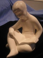 N16 Olvasó fiú Art decó porcelán jelzett ritkaság formaszámos hibátlan 18 cm magas Czechlovákia