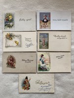 7 db antik, régi vegyes mini képeslap, üdvözlőkártya - rajzos, grafikus, stb                -4.
