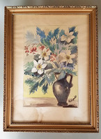 Watercolor floral still life still life painting in 46 x 34 cm glazed frame