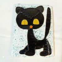 Retro ceramic wall picture black cat