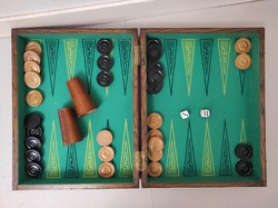 Antik backgammon társas játék ostábla arab játék keményfa dobozában 123 6681