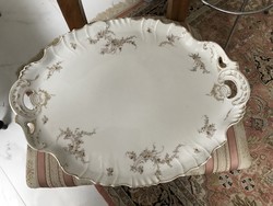 Huge porcelain tray with lace edges, hand-painted gilded table offering