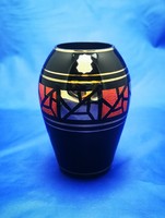 VEB KUNST-GLAS WASUNGEN NÉMET FEKETE ÜVEGVÁZA