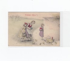 Húsvéti képeslap kislányok csibével 1920