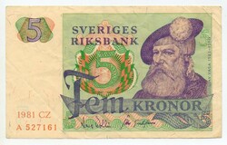 Sweden 5 Swedish kroner, 1981