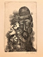 Gábor Gacs (1930-2019): clown - etching, small graphic, marked