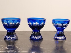 3db Cseh Art deco csiszolt kristály pohár kék likőrös