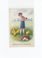 Húsvéti képeslap furulyázó kisfiú csibékkel 1942