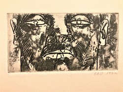 Gábor Gacs (1930-2019): head - etching, small graphic, marked