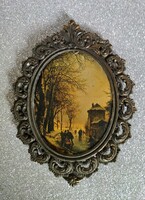 English copper-framed miniature silk picture