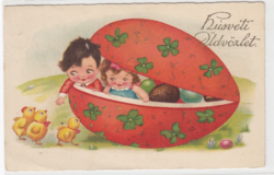 Húsvéti képeslap gyerekek a tojásban 1930