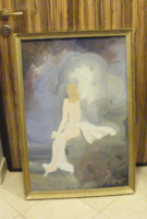 Old oil on canvas picture with a female figure