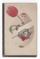 Húsvéti képeslap postatiszta gyerek-tulipán-tojás 1920