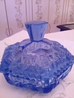 Very nice 6-angled medium blue crystal glass bonbonier sugar holder, diameter 12 cm, height 11 cm