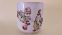 Régi Zsolnay porcelán mesemintás kis bögre mesejelenetes vintage csésze