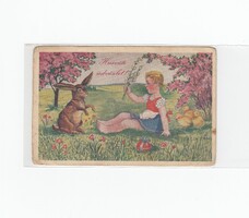 Húsvéti képeslap népies lány nyuszival