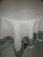 Beautiful antique green-brown pattern woven tablecloth