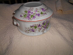 Antique violet-patterned food container with lid