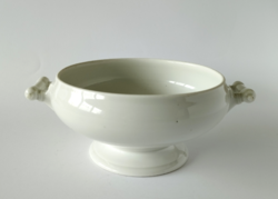 Antique marked white elbogen faience bowl with a base and handle