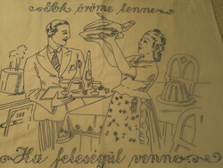 Régi, hímzett szöveges konyhai falvédő, 72x50