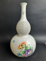 A huge /40 cm/ tall Herend tertia bottle-shaped vase with an openwork neck is cracked! /441/