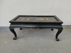 Antik kínai bútor kő dombor berakásos festett fekete lakk szekrény asztal gésa 759 6844