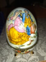 Gyönyörű nagy méretű vintage Faberge stílus barokk porcelán ékszertartó tojás.