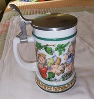 German porcelain beer mug with tin lid, viable, bmf, 0.5 l