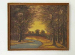Autumn forest, forest stream, with mille sign, oil painting