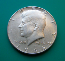USA - 1966 – Kennedy Half Dollar  –  Ezüst ½ Dollár -  Verdejel nélküli
