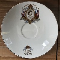 II. Erzsébet királynő régi angol porcelán v. fajansz koronázási emlék jubileum tányér