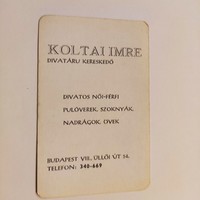 Koltai Imre Divatáru Kereskedő kártyanaptár 1977