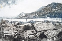 József Nechánszky (1936 - ): Visegrád, etching - cityscape, street view