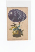 Húsvéti képeslap Retro 50-60-évek nyuszis-hőlégballonos (2)