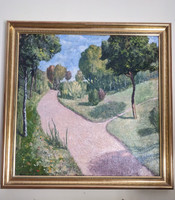 Máté Dudás: park 2. Oil painting with canvas frame