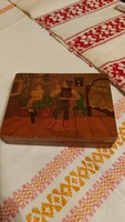Old painted wooden gift box with folk motifs