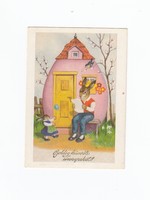 Húsvéti képeslap postatiszta nyúl ház