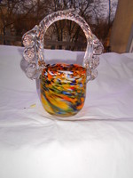 Multicolored bohemian sweets in a glass basket - handcrafted piece.