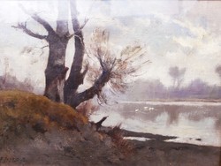 Waterside landscape by Edvi illes aladár (1870-1958).
