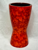 Scheurich századközepi Nyugatnémet vörös és narancssárga foltos homokóra alakú kerámia váza