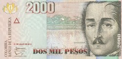 Kolumbia 2000 peso, 2014, UNC bankjegy